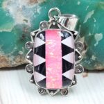 Aurora Opal Checkerboard 1.25" 925 Sterling Silver Pendant (REXT16-91)