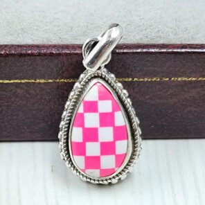 Pink Checkerboard 0.75" 925 Sterling Silver Pendant (REXT115-171)