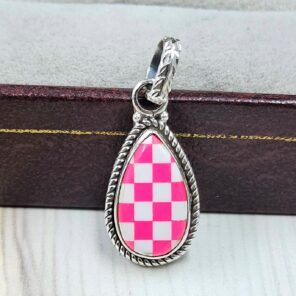 Pink Checkerboard 0.75" 925 Sterling Silver Pendant (REXT115-174)