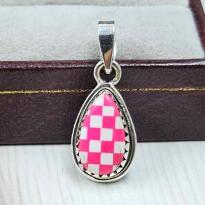 Pink Checkerboard 0.75" 925 Sterling Silver Pendant (REXT115-175)