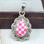 Pink Checkerboard 1" 925 Sterling Silver Pendant (REXT115-176)