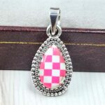Pink Checkerboard 0.75" 925 Sterling Silver Pendant (REXT115-178)