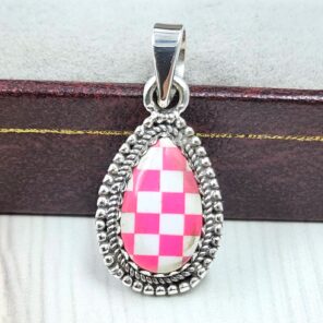 Pink Checkerboard 0.75" 925 Sterling Silver Pendant (REXT115-178)