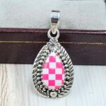 Pink Checkerboard 1" 925 Sterling Silver Pendant (REXT115-182)