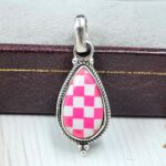 Pink Checkerboard 1" 925 Sterling Silver Pendant (REXT115-183)