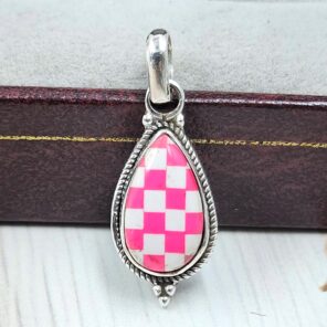 Pink Checkerboard 1" 925 Sterling Silver Pendant (REXT115-183)