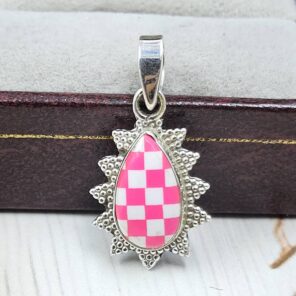 Pink Checkerboard 0.75" 925 Sterling Silver Pendant (REXT115-184)