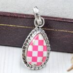 Pink Checkerboard 0.75" 925 Sterling Silver Pendant (REXT115-185)