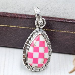 Pink Checkerboard 0.75" 925 Sterling Silver Pendant (REXT115-185)
