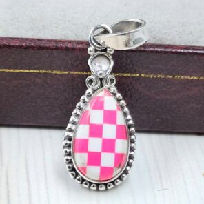 Pink Checkerboard 1" 925 Sterling Silver Pendant (REXT115-186)