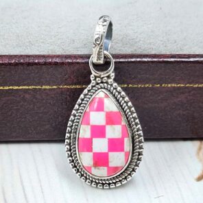 Pink Checkerboard 0.75" 925 Sterling Silver Pendant (REXT115-187)