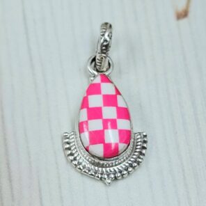 Pink Checkerboard 0.75" 925 Sterling Silver Pendant (REXT115-188)