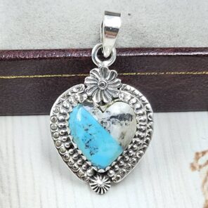 White Buffalo Mohave Turquoise 1" 925 Sterling Silver Pendant (REXT115-192)