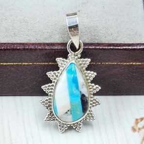White Buffalo Mohave Turquoise 0.75" 925 Sterling Silver Pendant (REXT115-196)
