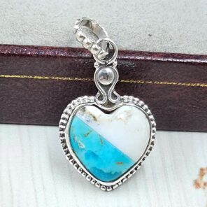 White Buffalo Mohave Turquoise 1" 925 Sterling Silver Pendant (REXT115-199)