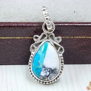 White Buffalo Mohave Turquoise 0.75" 925 Sterling Silver Pendant (REXT115-201)