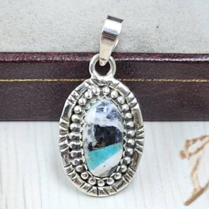 White Buffalo Mohave Turquoise 1" 925 Sterling Silver Pendant (REXT115-206)