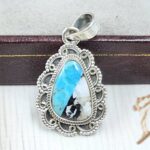 White Buffalo Mohave Turquoise 1" 925 Sterling Silver Pendant (REXT115-209)