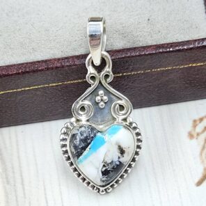 White Buffalo Mohave Turquoise 1" 925 Sterling Silver Pendant (REXT115-210)