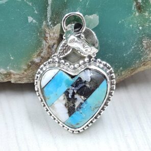 White Buffalo Mohave Turquoise 0.75" 925 Sterling Silver Pendant (REXT115-221)