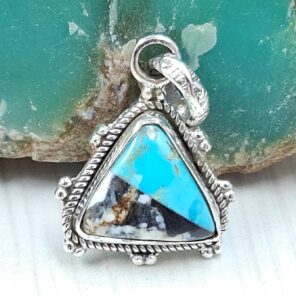 White Buffalo Mohave Turquoise 0.6" 925 Sterling Silver Pendant (REXT115-222)