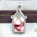 Red Rose Dahlia Turquoise 1" 925 Sterling Silver Pendant (REXT115-1)