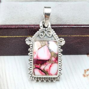 Red Rose Dahlia Turquoise 1" 925 Sterling Silver Pendant (REXT115-1)