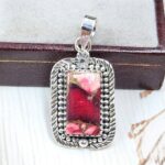 Red Rose Dahlia Turquoise 1.25" 925 Sterling Silver Pendant (REXT115-7)