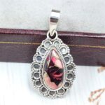 Red Rose Dahlia Turquoise 1" 925 Sterling Silver Pendant (REXT115-8)