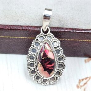 Red Rose Dahlia Turquoise 1" 925 Sterling Silver Pendant (REXT115-8)