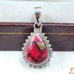 Red Rose Dahlia Turquoise 0.75" 925 Sterling Silver Pendant (REXT115-12)