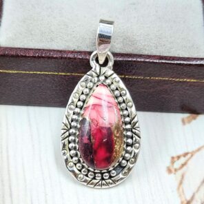 Red Rose Dahlia Turquoise 1" 925 Sterling Silver Pendant (REXT115-14)