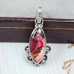 Red Rose Dahlia Turquoise 1" 925 Sterling Silver Pendant (REXT115-15)