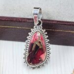 Red Rose Dahlia Turquoise 1" 925 Sterling Silver Pendant (REXT115-86)