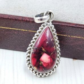 Red Rose Dahlia Turquoise 1" 925 Sterling Silver Pendant (REXT115-93)