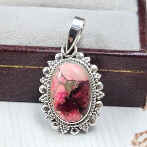 Red Rose Dahlia Turquoise 1" 925 Sterling Silver Pendant (REXT115-96)