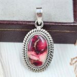 Red Rose Dahlia Turquoise 1.25" 925 Sterling Silver Pendant (REXT115-97)
