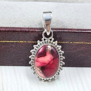 Red Rose Dahlia Turquoise 1" 925 Sterling Silver Pendant (REXT115-105)