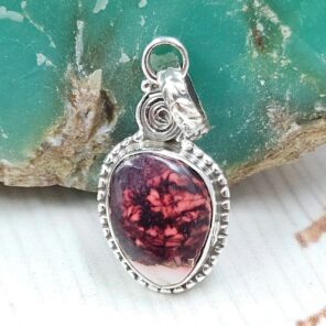 Red Rose Dahlia Turquoise 0.75" 925 Sterling Silver Pendant (REXT115-111)