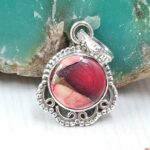 Red Rose Dahlia Turquoise 0.75" 925 Sterling Silver Pendant (REXT115-113)