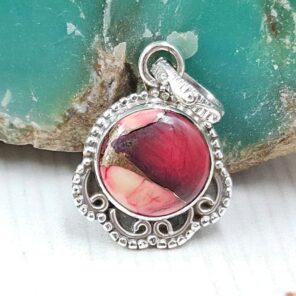 Red Rose Dahlia Turquoise 0.75" 925 Sterling Silver Pendant (REXT115-113)