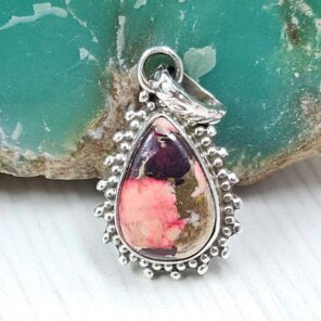 Red Rose Dahlia Turquoise 0.75" 925 Sterling Silver Pendant (REXT115-114)