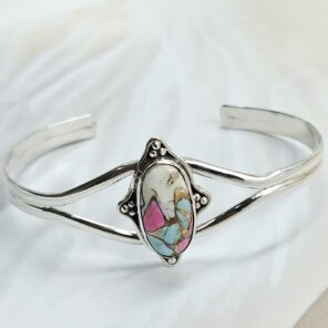 Cotton Candy Turquoise 925 Sterling Silver Bangle (RS48-28)
