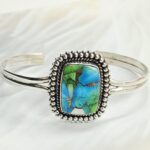 Peacock Dahlia Turquoise 925 Sterling Silver Bangle (RS48-61)