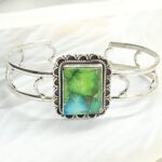 Peacock Dahlia Turquoise 925 Sterling Silver Bangle (RS48-65)