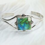 Peacock Dahlia Turquoise 925 Sterling Silver Bangle (RS48-45)