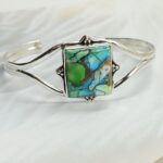 Peacock Dahlia Turquoise 925 Sterling Silver Bangle (RS48-64)