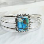 Peacock Dahlia Turquoise 925 Sterling Silver Bangle (RS48-54)