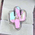 Cactus Carved Cotton Candy Turquoise 925 Sterling Silver Ring  (RS113-445)