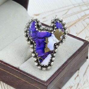 Bull Head Carved Purple Mohave Turquoise 925 Sterling Silver Ring  (RS113-447)